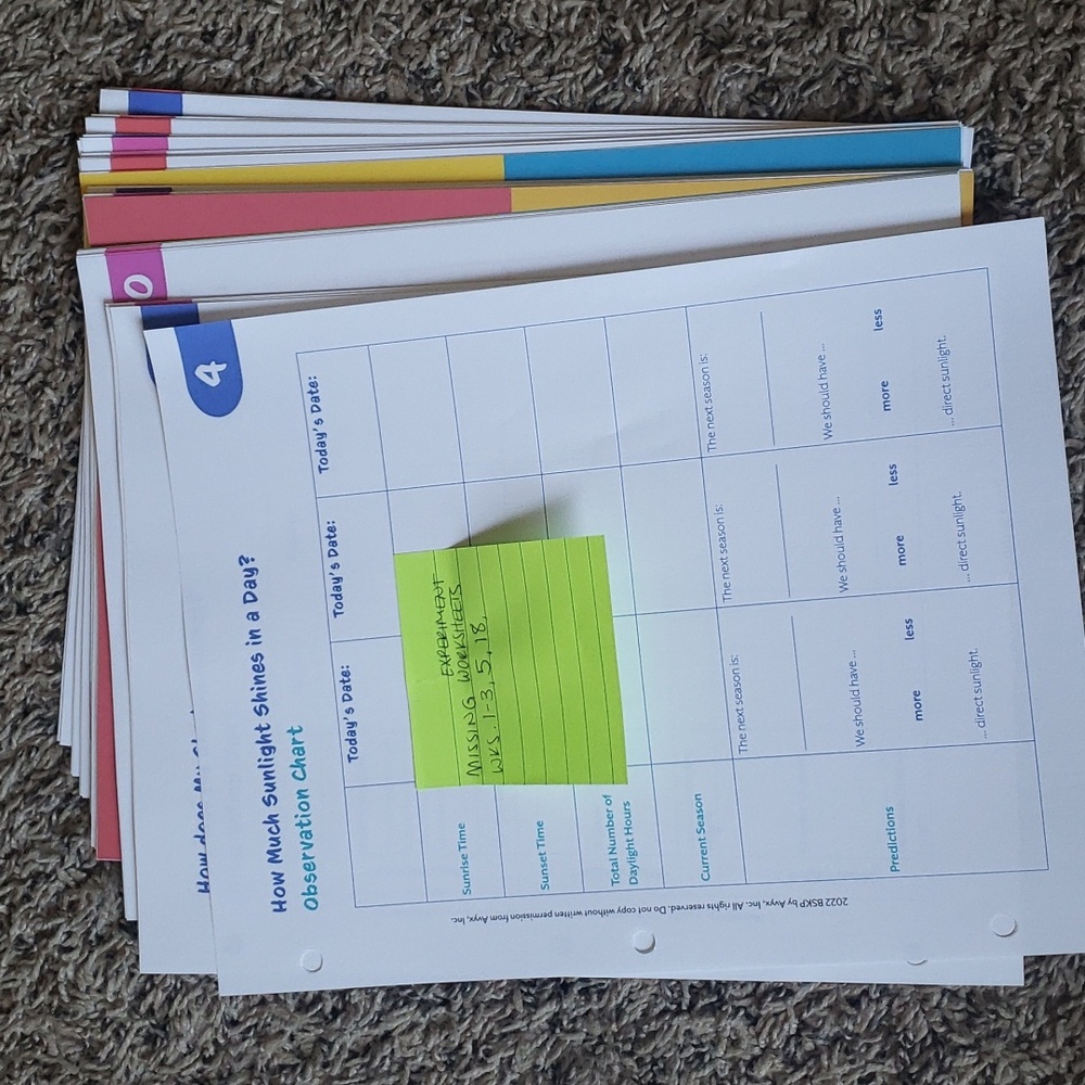 Bookshark science B experiments worksheets